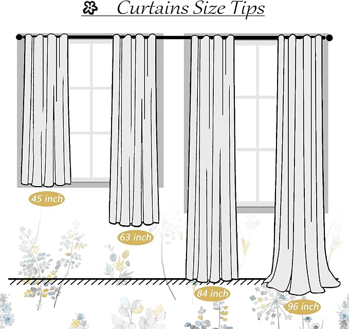 XTMYI Yellow and Blue Floral Spring Curtains for Living Room, Pretty Ditsy Flower Printed Drapes, Summer Decorative Patterned Semi Blackout Window Panels for Sunroom Sliding Glass Door, 52" W x 84" L