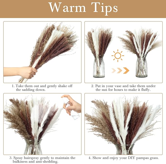 Treela 650 Pcs Dried Pampas Grass Decor Bulk 17" Dried Bunny Tail Fluffy Pompous Pampas Natural Reed Grass Bouquet Wedding Boho Dried Flowers for Home Table Party Decor(Classic)
