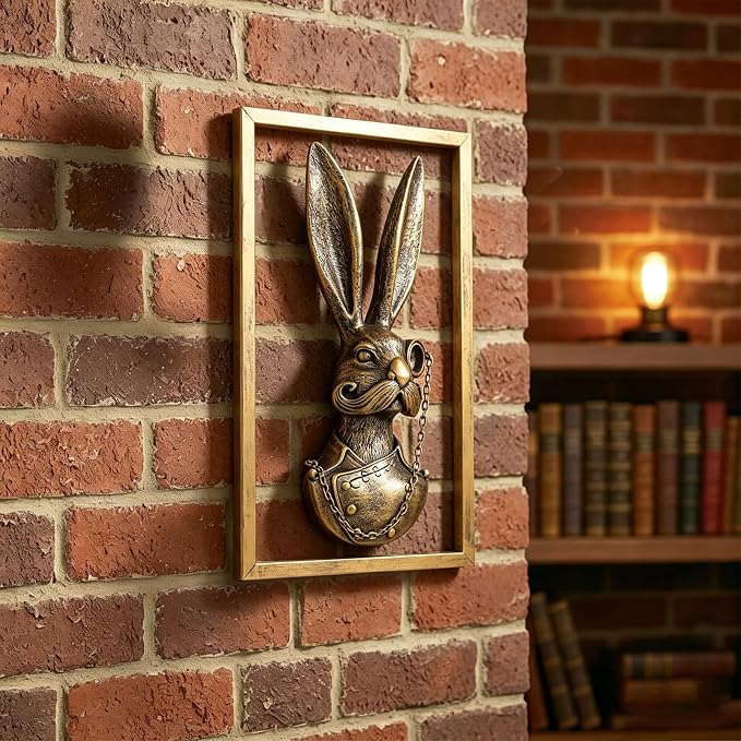 Newinhome Animal Heads Wall Decor (Includes Metal Frame) Bunny Resin Animals Sculptures Old Money Bunny Wall Hanging Decoration Gold vintage Wall Sculpture for Living Room Bedroom Office(Rabbit)