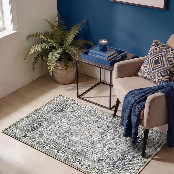 Keen Home Design 2x3 Rug - Machine Washable Entry Rug with Non-Slip Backing, Ideal for Enteryway, Kitchen, Bathroom, Laundry Room - Vintage, Easy Clean, Durable, Low Pile Rug - (2' x 3')