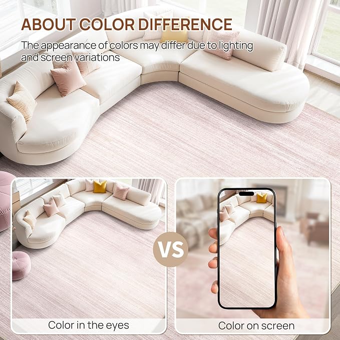 UERMEI 10x14 Washable Area Rug - Neutral Modern Abstract Living Room Rugs, Non-Slip Soft Large Indoor Floor Carpet for Bedroom Home Office & Under Dining Table Decor, Soft Pink