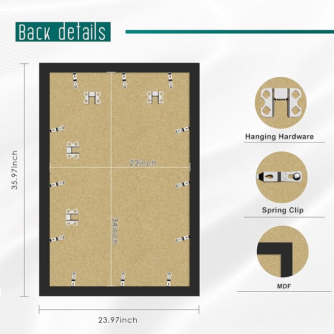 Picrit 22x34 Picture Frame 3 Pack, Black Poster Frame, Display Poster 18 x 24 with Mat or 22 x 34 without Mat for Horizontal or Vertical Wall Mounting