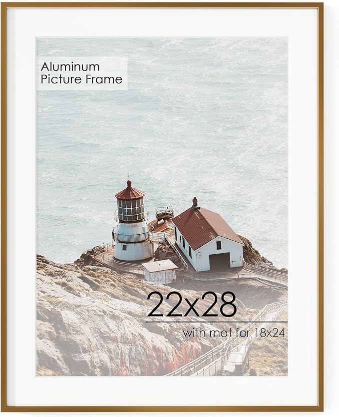 FLYJOE 22x28 Metal Picture Frame For Wall With Mat For 18x24, 22''x28'' Aluminum Photo Frames With Tempered Glass, Minimalist Modern Poster Frame Horizontal And Vertical Formats, Bronze