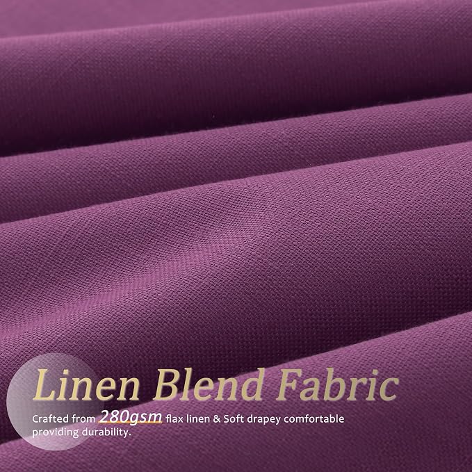 Jowels Purple Linen Blackout Curtains 84 Length 2 Panels Set for Living Room Bedroom, 100% Black Out Thermal Insulated Linen Drapes, Room Darkening Grommet Curtains 84 Inches Long, Purple