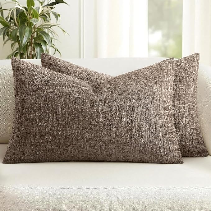 MIULEE Decorative Throw Pillow Covers 12x20 Pack of 2 Taupe Couch Pillow Covers Soft Cozy Textured Chenille Pillowcases for Home Decor Sofa Living Room Cushion Bedroom