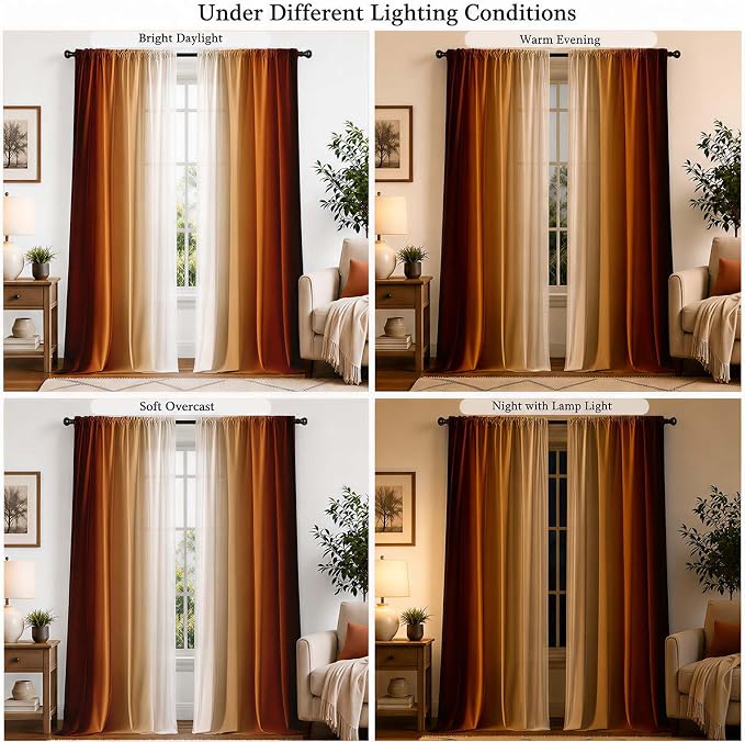 Burnt Orange Curtains 72 Inch Length for Living Room 2 Panel Set Burnt Orange and Terracotta Window Curtain Rust Orange Ombre Gradient Light Filtering Curtains Modern Abstract Drapes
