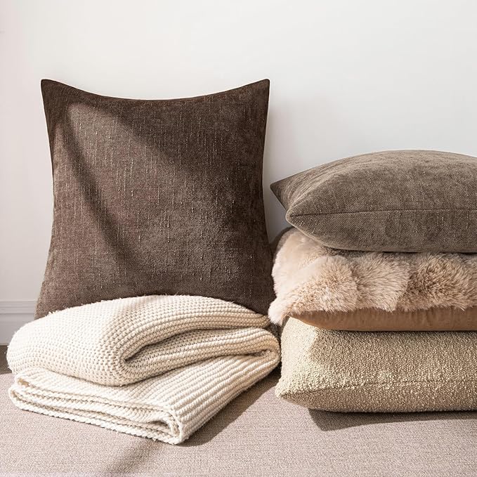 MIULEE Pack of 2 Decorative Throw Pillow Covers Soft Chenille Lumbar Accent Throw Pillows Solid Textured Cushion Covers for Couch Sofa Bedroom Living Room 20x12 Inch, Chocolate Brown