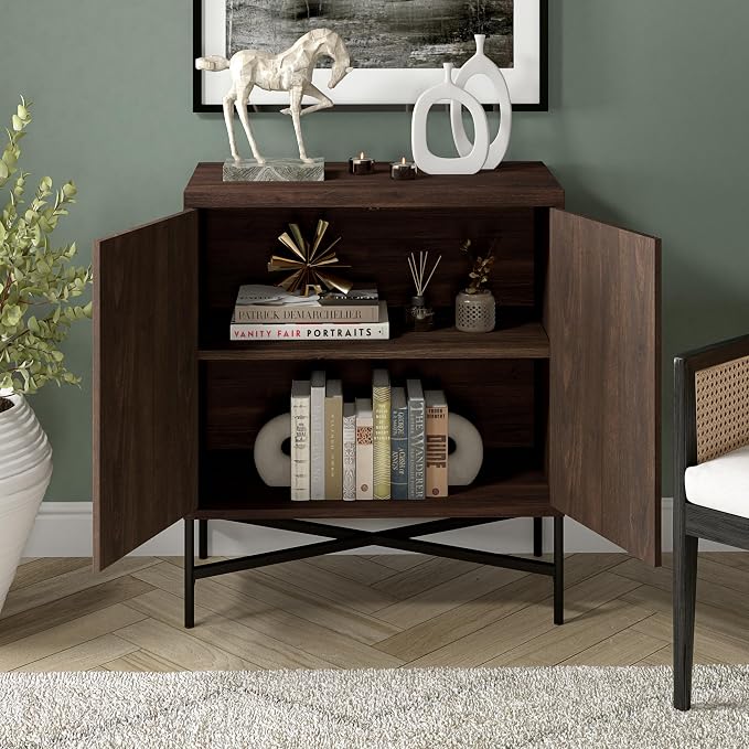 Henn&Hart 28" Fluted Accent Cabinet, Ribbed Modern Sideboard Buffet Cabinet with 2 Doors and an Adjustable Shelf for Living Room, Dining Room, Bedroom or Entryway, Rich Brown