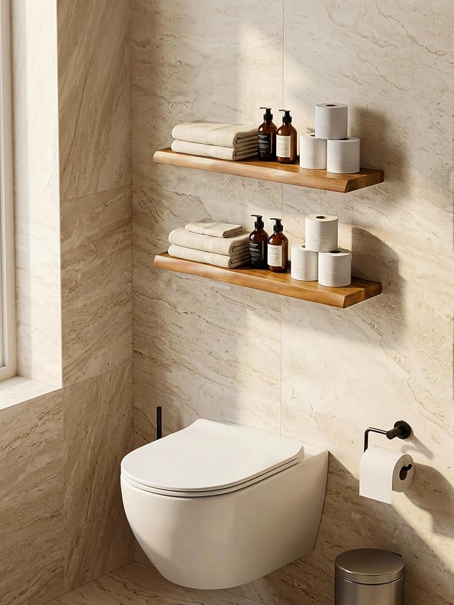 BATODA 24" Wooden Live Edge Floating Shelves for Wall, Book Shelf Set of 2 | Acacia Wood, 100 Lbs Capacity, Wall Mounted, Hidden Steel Brackets, Hardware Included, Used for Bathroom, Bedroom, Kitchen