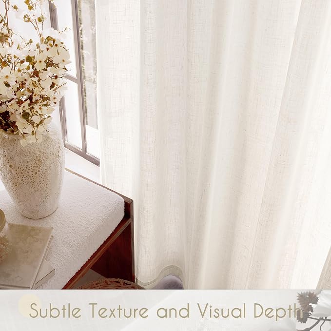 96 inch Long Linen Curtains 2 Panels for Living Room Back Tab Cream Ivory Light Filtering Semi Sheer Curtain 96 inches Long Boho Farmhouse Linen Drapes Floor to Ceiling Length 8 FT 60x96