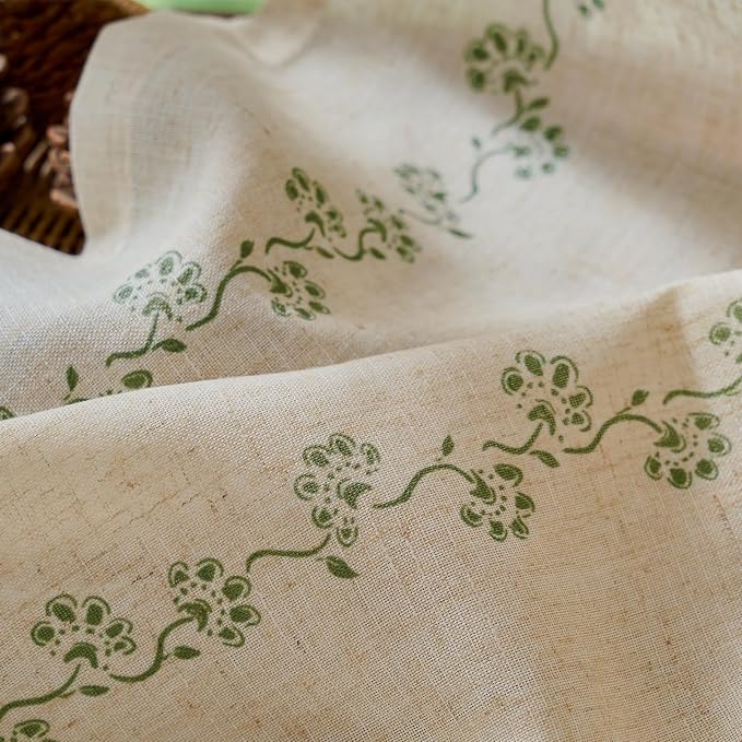 jinchan Katy Linen Floral Kitchen Curtains 24 Inches Length Stripe Cafe Curtains Farmhouse Cottagecore Tier Small Window Drapes for Living Room Light Filtering Rod Pocket 2 Panels Sage Green on Linen