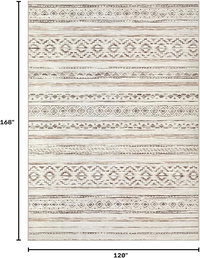 cotiled 10x14 Area Rugs Living Room Rug: Washable Boho Rugs with Non Slip Backing Large Soft Indoor Stain Resistant Carpet for Bedroom Farmhouse Dining Room Lightweight Home Decor Cream Brown