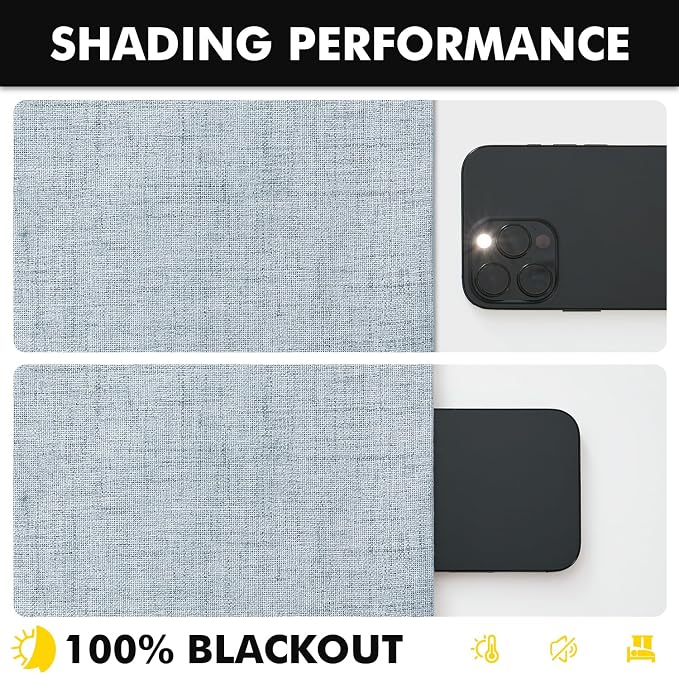 MIULEE 100% Blackout Linen Curtains for Bedroom, Chambray Blue Solid Luxury Decor Thermal Insulation Room Darkening Drapes for Living Room Back Tab Rod Pocket 42 x 96 Inches, 2 Panels