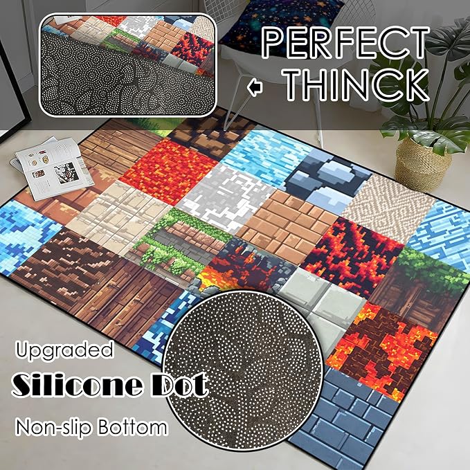 Game Rugs for Boys Bedroom - Old Game Block Theme Carpets for Room Decor Video Gamer Rug Soft Rugs for Boys Bedroom Playroom Living Room Floor Mat, 5'x7'