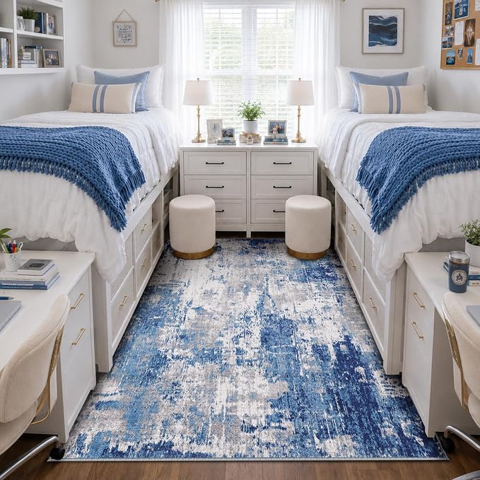 RELEANY Washable Area Rugs 4'x6' Non-Slip Modern Abstract Soft for Living Room Entryway Bedroom Kitchen, Print Pattern, Blue Grey Navy Gray