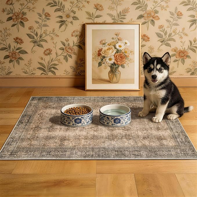 LIANLAM 2x3 Washable Area Rug, Vintage Boho Traditional Pattern, Non-Slip Stain Resistant Rug for Living Room Bedroom(2x3,Brown/Boho)