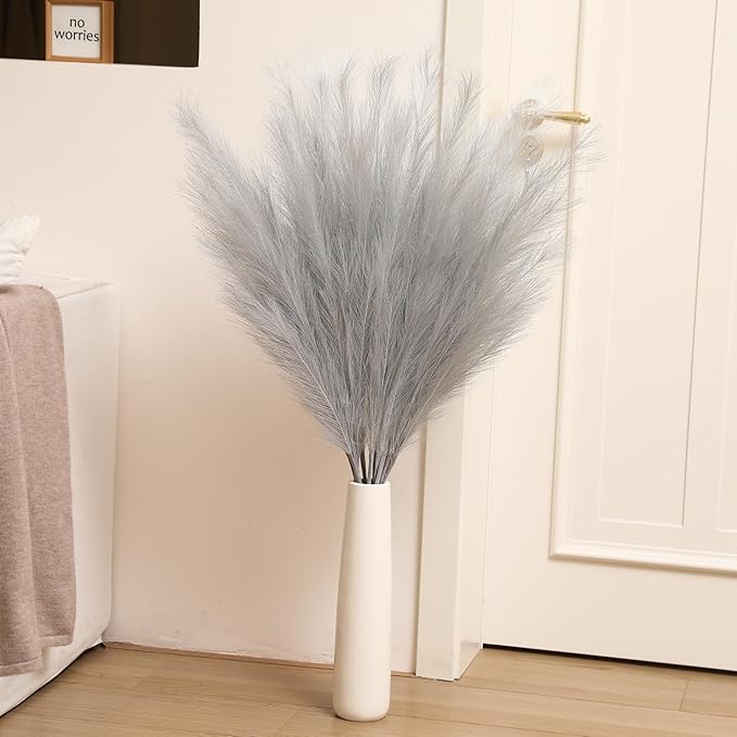 Wertuirk Silver Pampas Grass Decor, 8 Pcs 45 Inch Tall Large Faux Pompous Grass, Long Artificial Flowers for Floor Vases, Wedding Centerpieces, Baby Shower and Home Decoration (Silver)