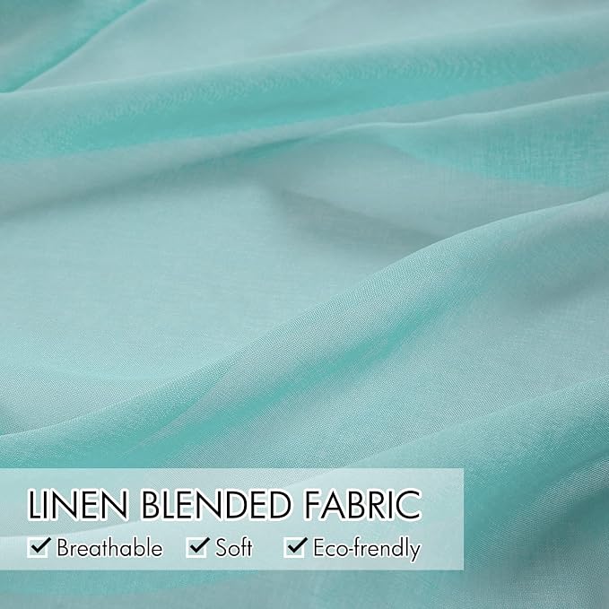 MIULEE 2 Panels Turquoise Semi Sheer Window Curtains 84 Inch Length Elegant Grommet Top Window Treatments Linen Textured Voile Drapes for Bedroom Living Room Aqua Blue Decor (37X84 Inches)