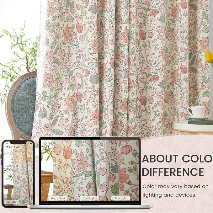 Vangao Pink Nursery Curtains for Girls Room Floral Blackout Curtains 96 Inch Length Farmhouse Drapes for Bedroom Room Darkening Window Flower Patterned Treatment for Kids Set of 2