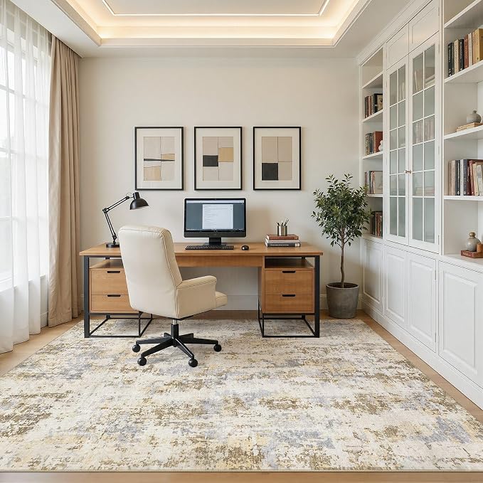 Area Rugs 10x12 Living Room: Washable Large Abstract Modern Neutral Soft Rug Stain Resistant Non-Slip Backing Carpet for Bedroom Dining Room Indoor Nursery Dorm Home Office Decor - Brown