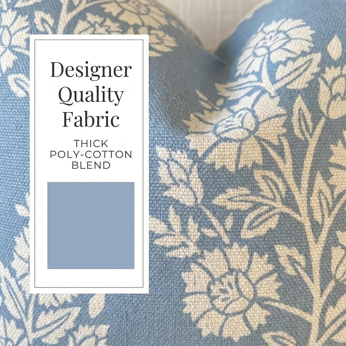 Jillien Harbor "The Hazel Bright Blue White Floral Pillow Cover Grandmillennial Home Decor Blockprint Pillow Cover 20" x 20"