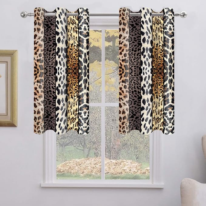 Wild Animal Print Curtain, Room Darkening Thermal Insulated Blackout Leopard Boa Window Drapes with Grommets for Living, Dining, Bedroom, Grey Leopard Print, 42"x 60", 2 Panels