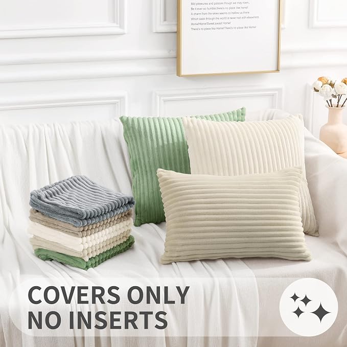 Simmore Decorative Fall Fall Throw Pillow Covers 22x22 Set of 2, Soft Natural Plush Flannel Double-Sided Fluffy Couch Euro Sham Pillow Covers for Sofa Living Room, Sage Green