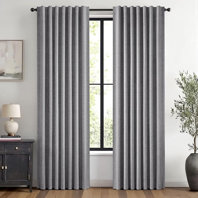 MIULEE 100% Blackout Linen Curtains for Bedroom, Glacier Gray Solid Luxury Decor Thermal Insulation Room Darkening Drapes for Living Room Back Tab Rod Pocket 42 x 72 Inches, 2 Panels