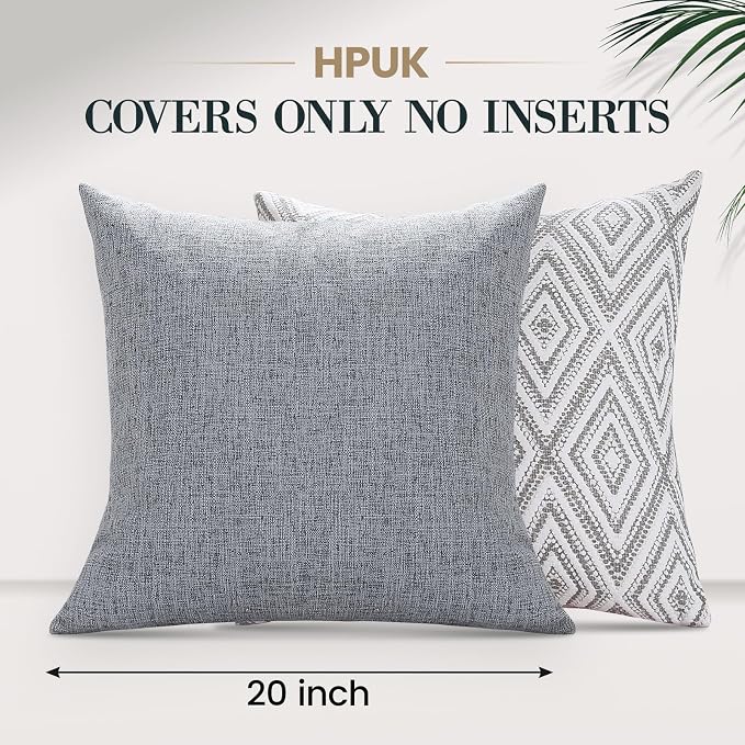 HPUK Throw Pillow Covers 20x20 Inch Set of 4, Linen Decorative Pillow Covers, Accent Cushion Covers for Couch Sofa Bed Bedroom Living Room Décor, Grey