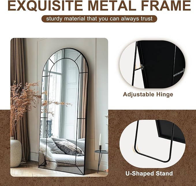 Wall Mirror,Full Length Floor, Window Pane Mirror for Living Room Decor, Decorative Wall Art, Large Wall for Bedroom, Hallway, Living Room Arch-56"X22"