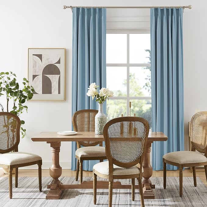 DUALIFE Blue Pinch Pleated Accordion Blackout Curtains 84 Inch Long 2 Panels Set Pinch Pleat Drapes for Living Room Bedroom Thermal Insulated Full Blackout Draperies with Hooks 40" Wx84 L