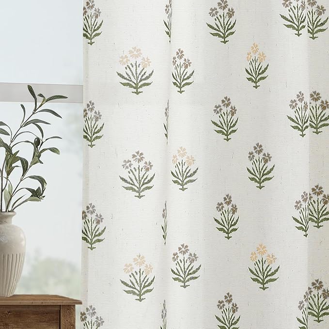Lino Rosa Brown Curtains 63 Inch Length for Living Room,Sheer Antique Cabin Curtains 2 Panels Set