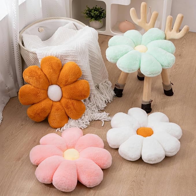 2 Pcs Brown White Throw Pillows Set, Cute Daisy Flower Decorative Throw Pillows Preppy Room Decor Aesthetic Floor Cushions for Girls Bedroom Bed Sofa Chair Decor (Brown & White)
