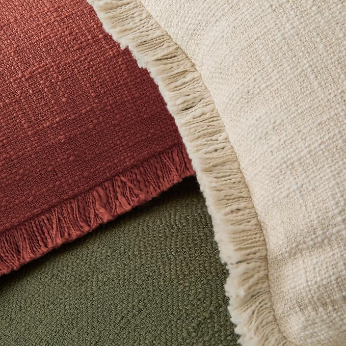 Kevin Textile 14x36 Inch Long Lumbar Pillow Cover 1 Pack Boho Fringe Decorative Rectangle Cushion Case with Tassels Neutral Cotton Woven Textured Farmhouse for Living Room Couch Sofa Bed, Burnt Brick