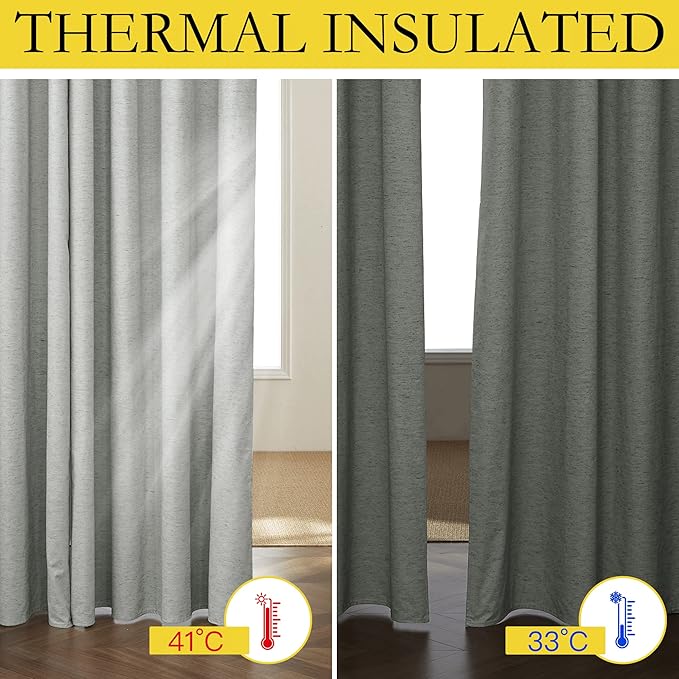 NICETOWN Grey Complete 100% Blackout Curtain Set, 52W x 45L, 2 Pcs, Thermal Insulated & Energy Efficiency Window Draperies for Guest Room, Full Shading Panels for Shift Worker and Light Sleepers