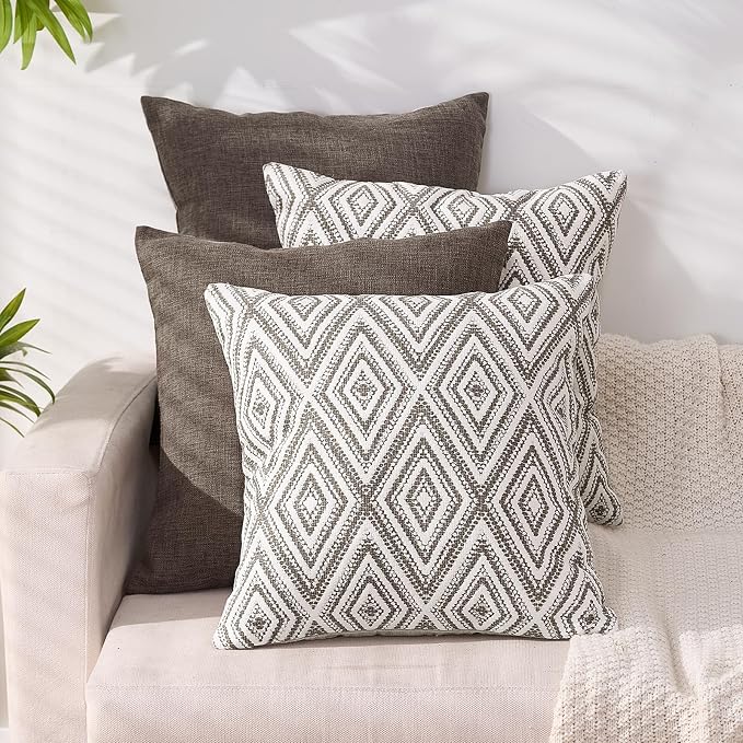 HPUK Throw Pillow Covers 20x20 Inch Set of 4, Linen Decorative Pillow Covers, Accent Cushion Covers for Couch Sofa Bed Bedroom Living Room Décor, Natural