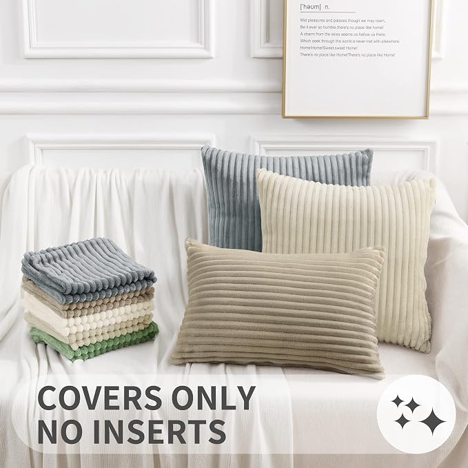 Simmore Decorative Fall Throw Pillow Covers 24x24 Set of 2, Soft Natural Plush Flannel Double-Sided Fluffy Couch Euro Sham Pillow Covers for Sofa Living Room, Grey