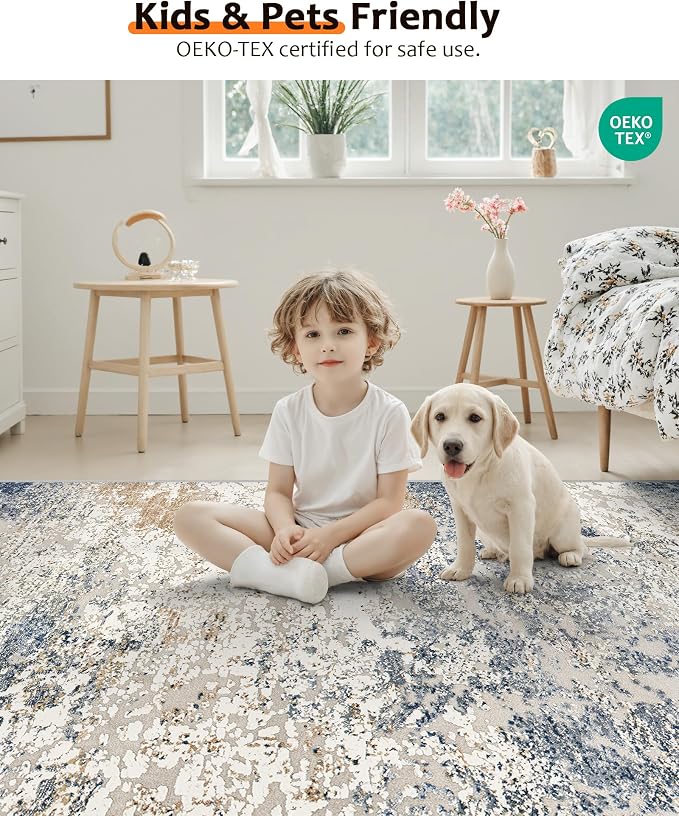 Art&Tuft 9x12 Area Rug, Anti-Slip Backing Abstract Washable Area Rugs 9x12 Living Room, Stain Resistant Rugs for Living Room, Foldable Machine Washable Rug (9'x12', Blue)