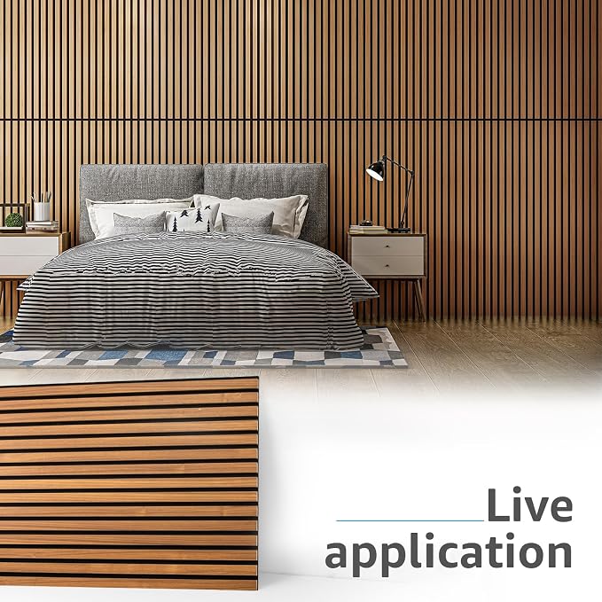 Art3d 2-Pack Acoustic Wood Slat Wall Panels for Interior Decor, 3D Fluted Sound Absorbing Wood Paneling for Accent Wall Ceiling Kitchen Living Room Bedroom Office, 47.2 x 23.6 inch Teak