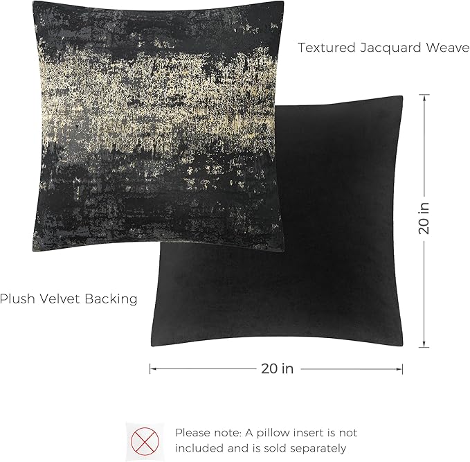 THE-TINOART Modern Black and Gold Throw Pillow Covers 20x20, Textured Jacquard Woven with Metallic Threads, Luxury Pillow Covers for Couch Sofa Bed