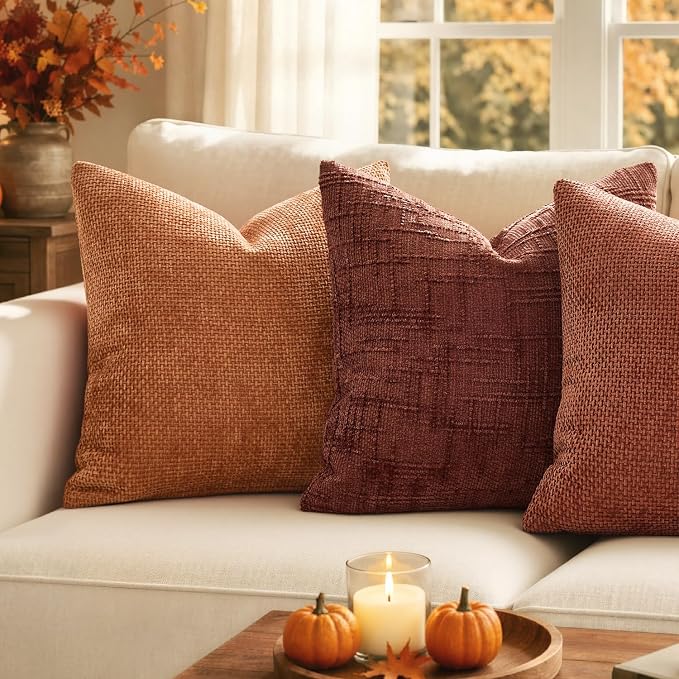 MIULEE Pack of 2 Fall Orange Decorative Pillow Covers 18x18 Inch Soft Chenille Couch Throw Pillows Farmhouse Cushion Covers for Home Decor Sofa Bedroom Living Room