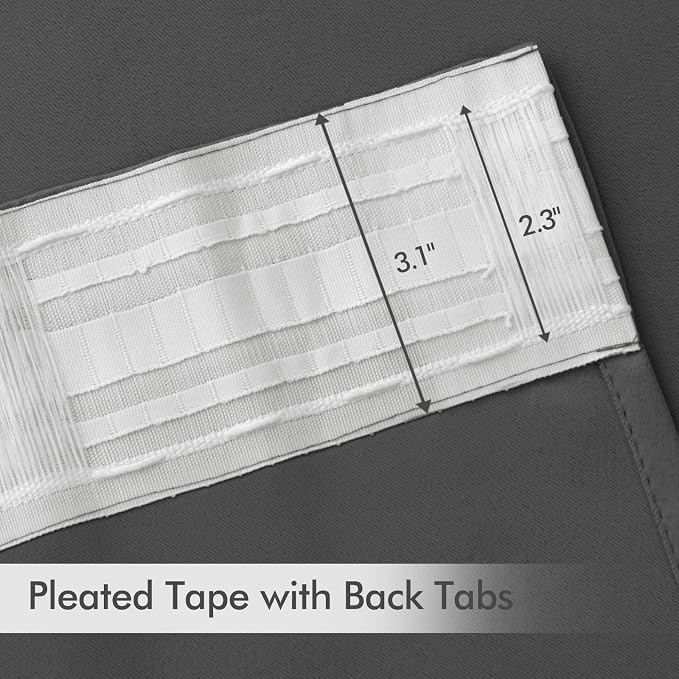 MIULEE Grey Back Tab Blackout Curtains 72 Inch Length 2 Panels Set for Living Room Bedroom Privacy, Rod Pocket/Pinch Pleat Thermal Insulated Room Darkening Pleated Light Blocking Drapes