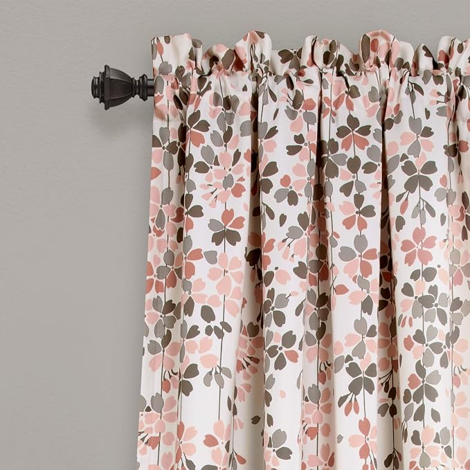 Lush Decor Weeping Flower Light Filtering Window Curtain Panels, Pair, 52"W x 84"L + 2" Header, Blush & Gray - Charming Modern Floral Curtains for Living Room, Dining Room, & Bedroom
