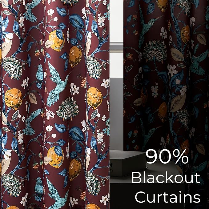 Topfinel Rust Floral Curtains 96 Inches Long 2 Panels Unique Beige Luxury Elegant Colorful Euro Flower Hummingbird Patterned Rustic Vintage Grommet Drapes for Classroom Room Office Closet