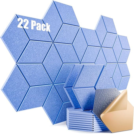 22 Pack Self-Adhesive Acoustic Panels 12" X 10" X 0.4" - Sound Proof Foam Panels with High Density, Y-Lined Design, Flame Resistant, Absorb Noise and Eliminate Echoes(Steel Blue)