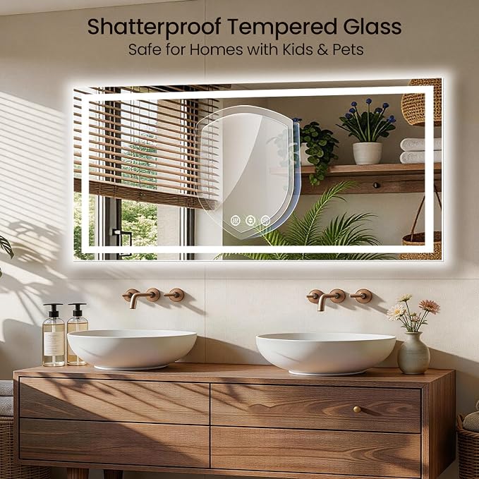 72X36 LED Bathroom Mirror with Lights, Anti-Fog, Backlit + Front Lit, Lighted Bathroom Vanity Mirror for Wall, Memory Function, Dimmable, Tempered Glass, Shatter-Proof