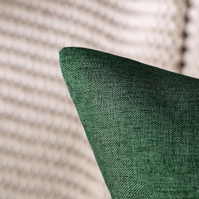 MIULEE Pack of 2 Decorative Outdoor Solid Waterproof Throw Pillow Covers Faux Linen Garden Farmhouse Cushion Cases for Patio Tent Balcony Couch Sofa 20x20 Inch Emerald Green