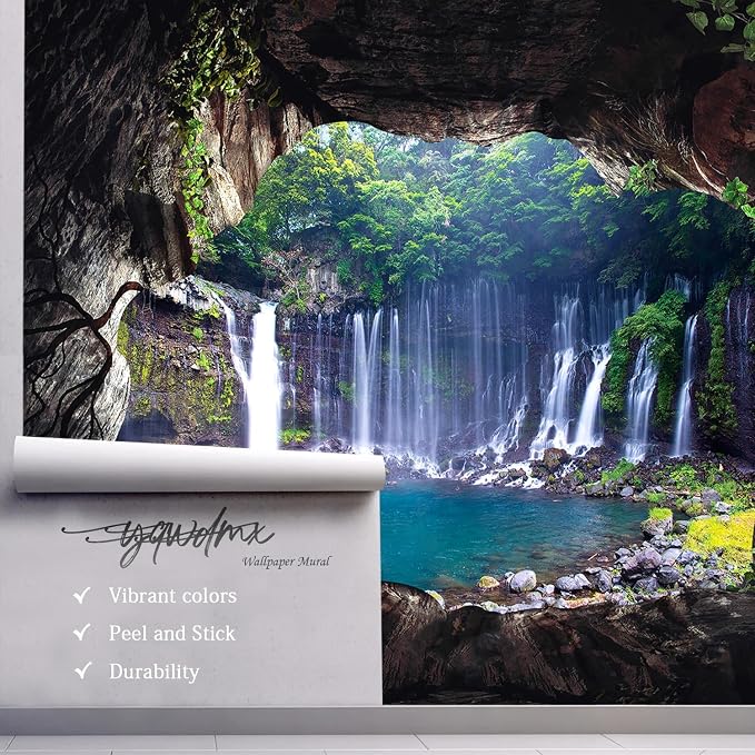 YQWDMX - 3D Cave Waterfall Peel and Stick Wallpaper Mural for Bedroom ZY07 L