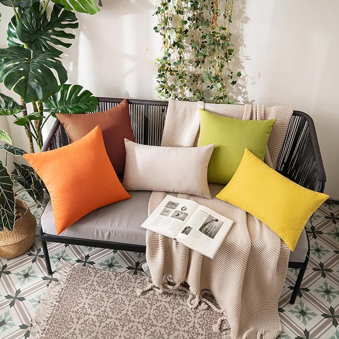 MIULEE Pack of 2 Decorative Outdoor Solid Waterproof Throw Pillow Covers Euro Sham Faux Linen Garden Farmhouse Cushion Cases for Summer Patio Tent Balcony Couch Sofa 26x26 Inch Orange