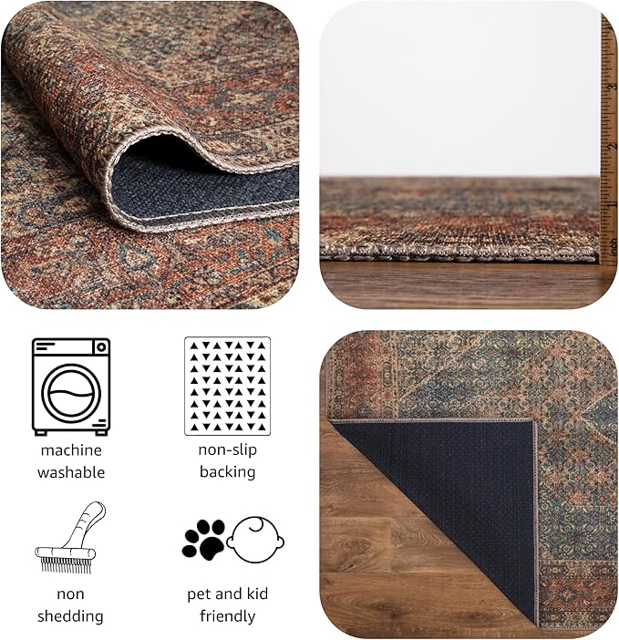 Keen Home Design 30"x144" Rug - Machine Washable Runner Rug with Non-Slip Backing, Ideal for Hallway, Entryway, Kitchen, Laundry Room - Vintage, Easy Clean, Durable, Low Pile - (2'6" x 12')